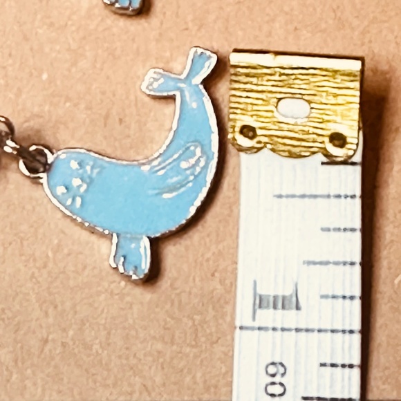 Stainless Steel Earring Hooks Light Blue & Silver Dangle Seals Hand Crafted - Picture 4 of 4